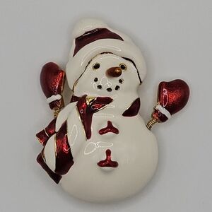 Christopher Radko Enamel Snowman Brooch With Movable mittens